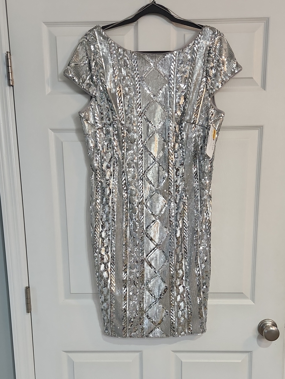 Adrianna Papell Silver Sequin Mini Dress